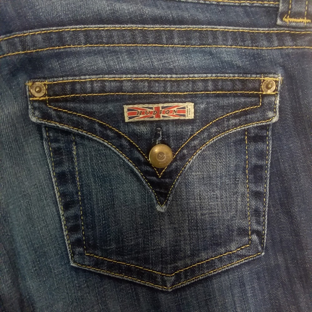 Hudson Jeans Low Rise Bootcut Triangle Flap Pocket Dark Blue Wash Size31 USA Y2K - Picture 7 of 15